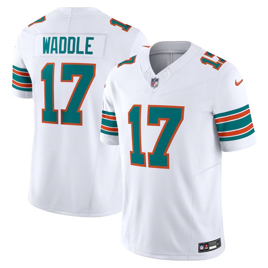 Men Miami Dolphins 17 Jaylen Waddle Nike White Alternate Vapor F.U.S.E. Limited NFL Jersey